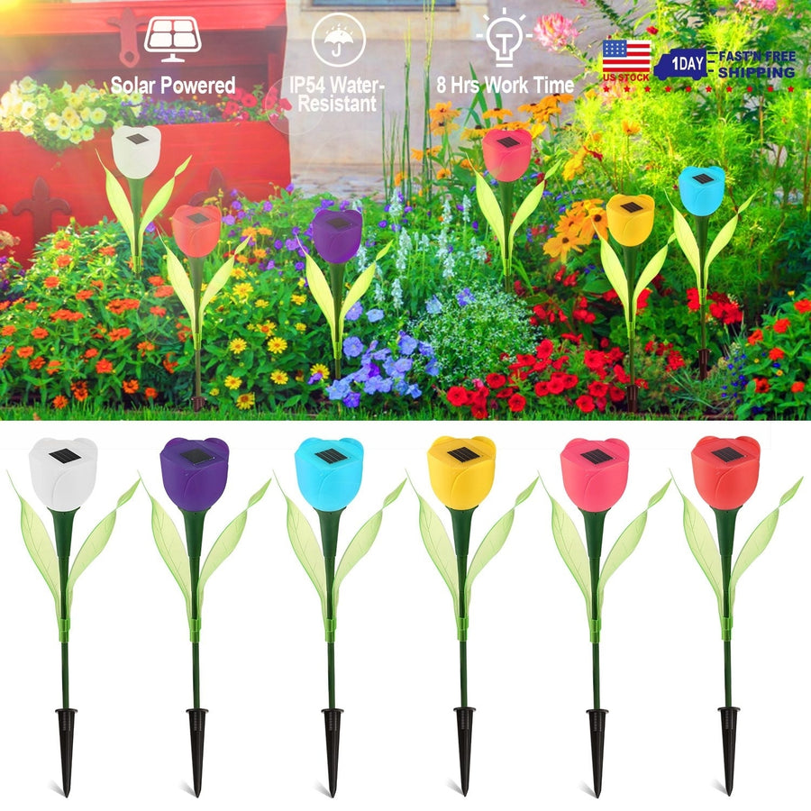 6 Pcs Solar Garden Tulip Flower Lights LED Colorful Waterproof Outdoor IP54 Image 1