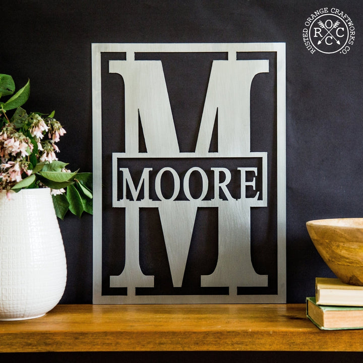 16" Block Border Monogram - Custom Metal Family Sign House Name Plates Image 4