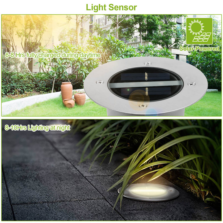 Solar LED Disk Lights IP44 Waterproof Light Sensor Auto On Off Garden Yard Image 5