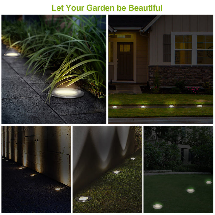 Solar LED Disk Lights IP44 Waterproof Light Sensor Auto On Off Garden Yard Image 7