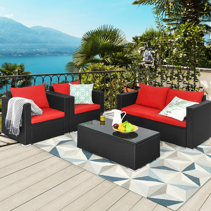 4PCS Rattan Patio Conversation Set Outdoor Furniture Set w/ Cushions Image 1