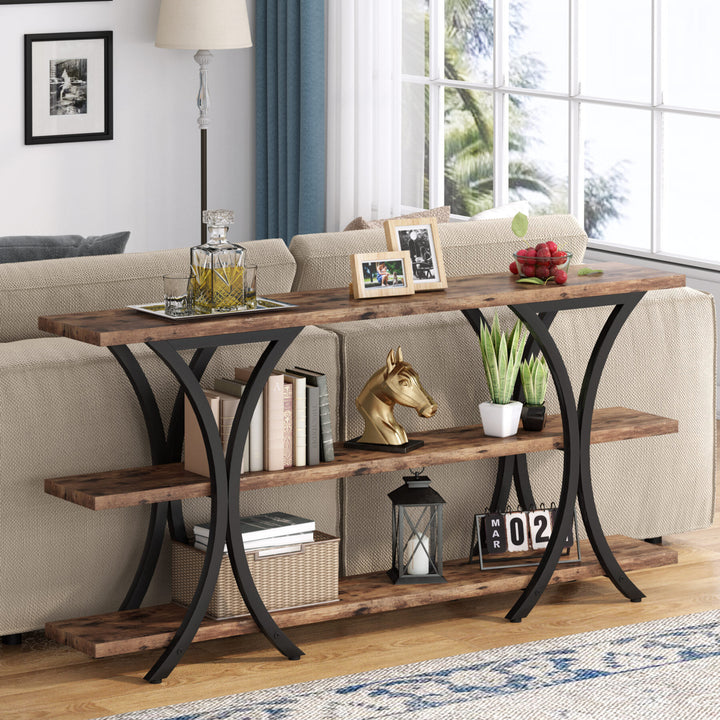 Tribesigns 70.8 Inch Narrow Console Table, Long Sofa Table Entry Table with 3 Tier Storage Shelves for Entryway Hallway Image 10