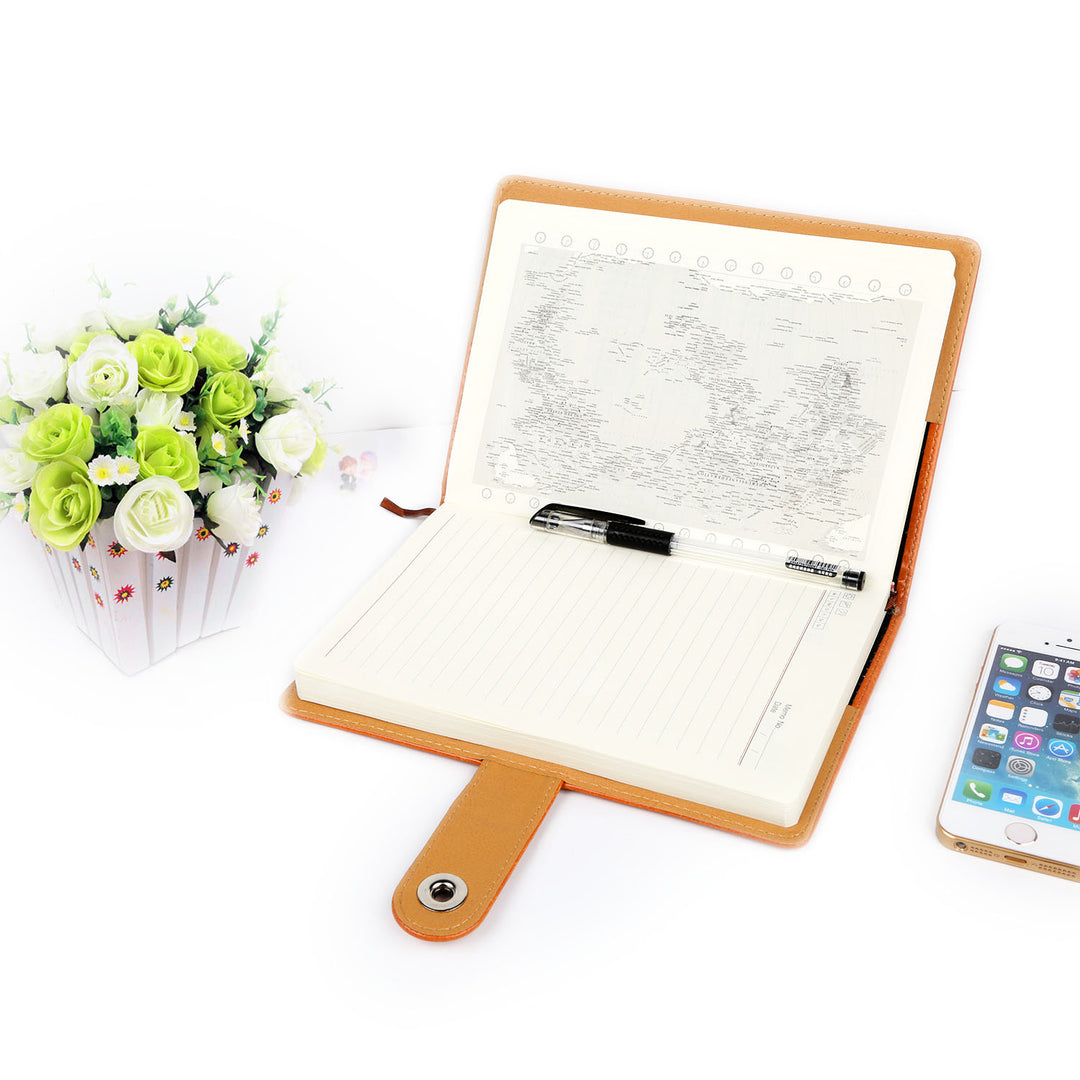 PU Leather Notebook with Calendar World Map Silk Ribbon 6x8.9 Inch Memopad Image 2