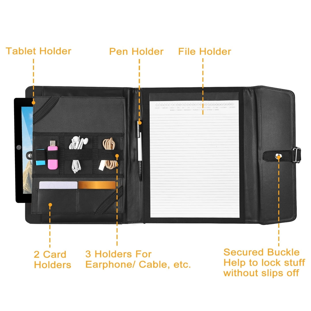 PU Leather Padfolio Folder Organizer for 9.7in Tablet Black Business Case Image 3