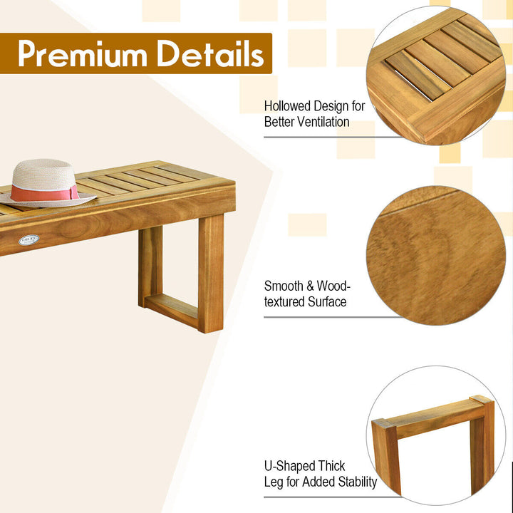 Acacia Wood Bench Dining Bench Patio Garden w/ Slatted Seat Indonesia Teak Image 7