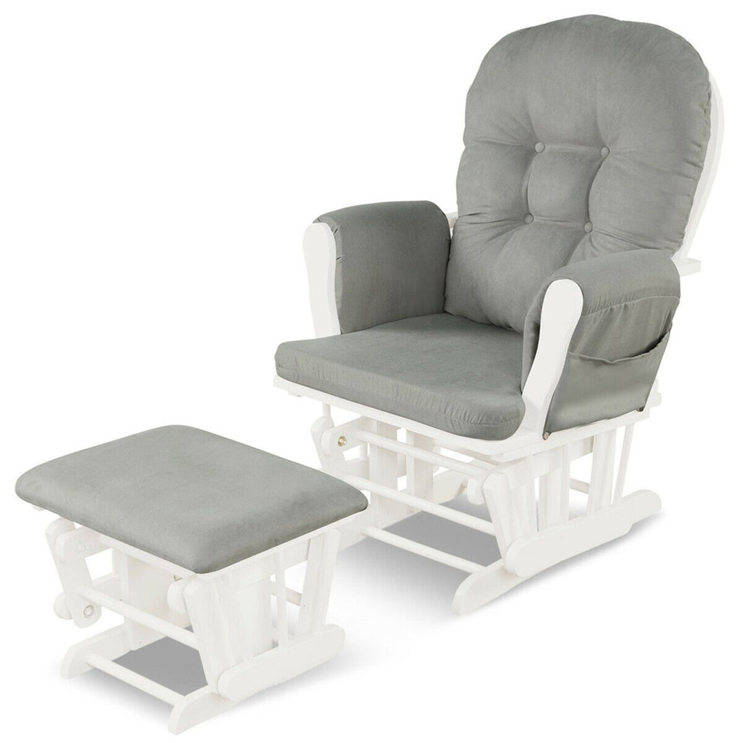 Glider and Ottoman Cushion Set Wood Baby Nursery Rocking Chair Image 5