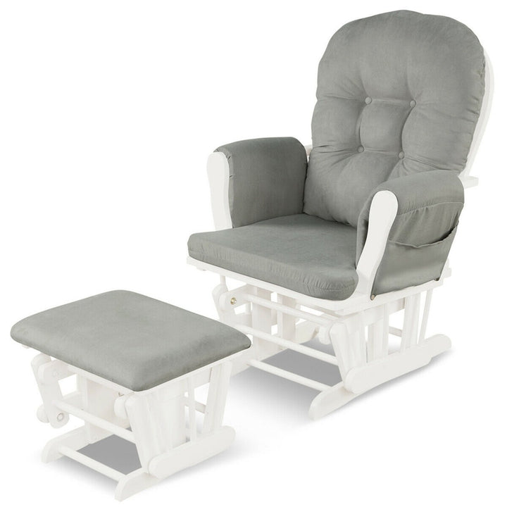 Glider and Ottoman Cushion Set Wood Baby Nursery Rocking Chair Image 1