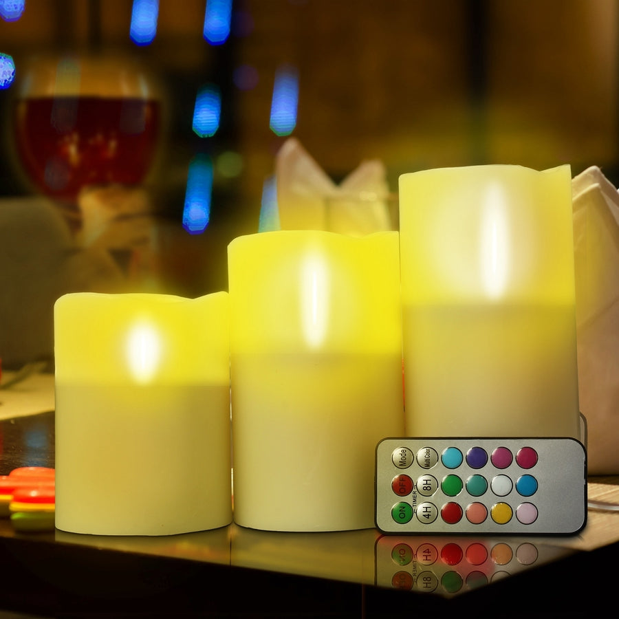 3Pcs LED Flameless Candles Real Wax Votive Ivory with Remote Control Timer Image 1