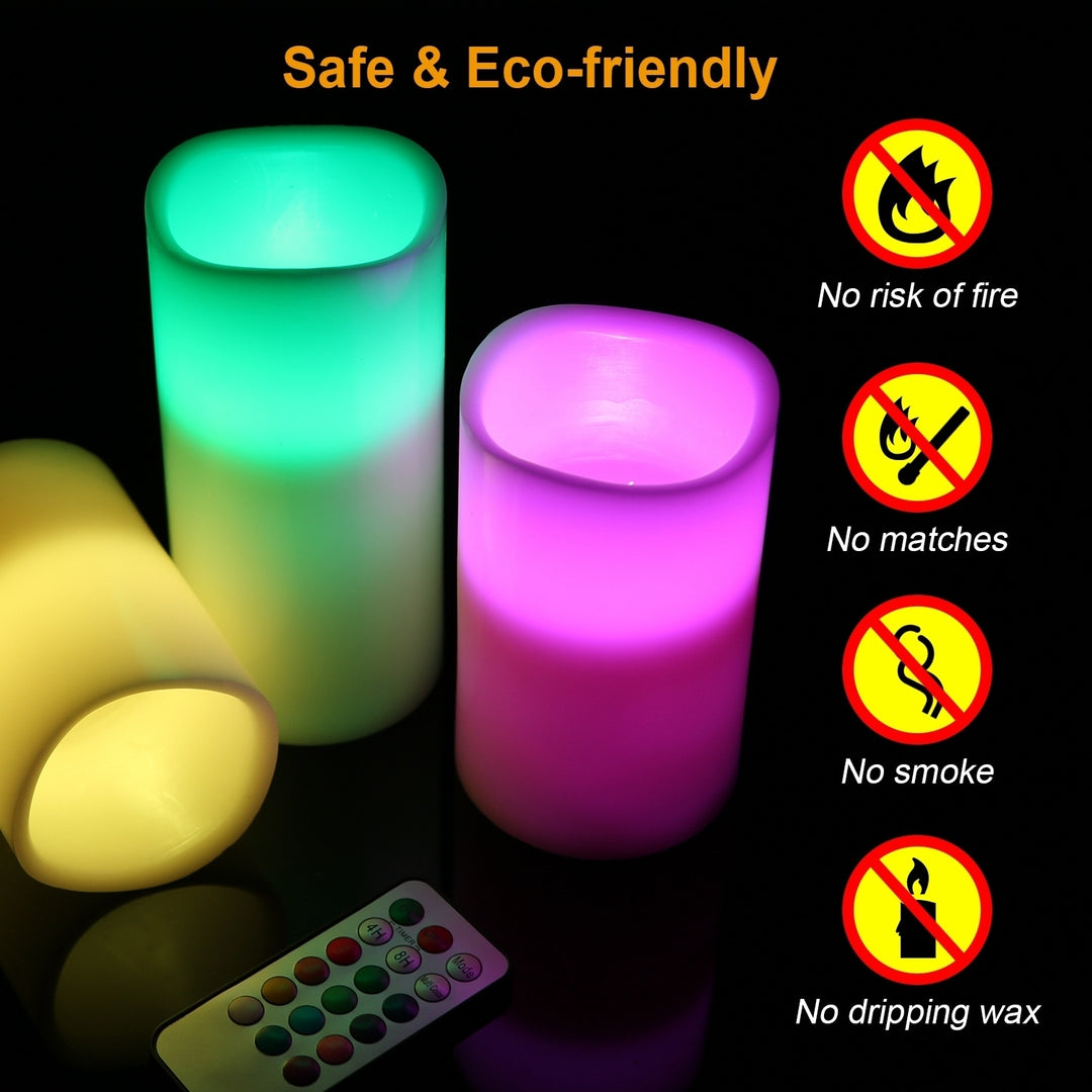 3Pcs LED Flameless Candles Real Wax Votive Ivory with Remote Control Timer Image 2