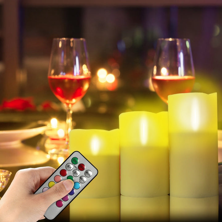 3Pcs LED Flameless Candles Real Wax Votive Ivory with Remote Control Timer Image 5