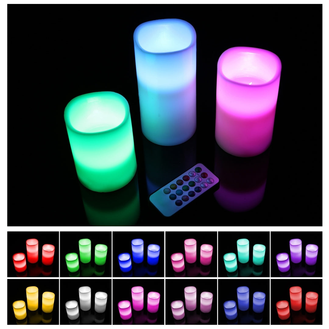 3Pcs LED Flameless Candles Real Wax Votive Ivory with Remote Control Timer Image 7