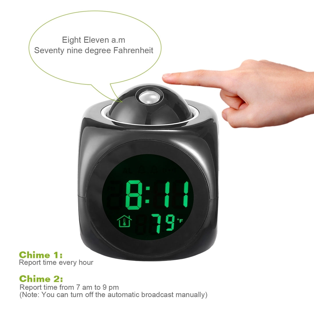 LCD Projection Alarm Clock Battery Powered Black with Voice Broadcast Temperature Image 5