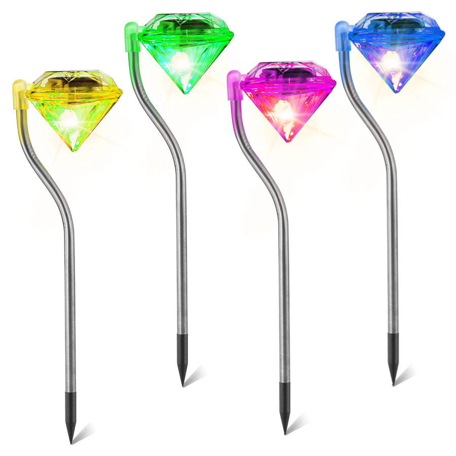 4Pcs Diamond Solar Garden Lights 7 Color Changing Waterproof IP65 LED Outdoor Image 1