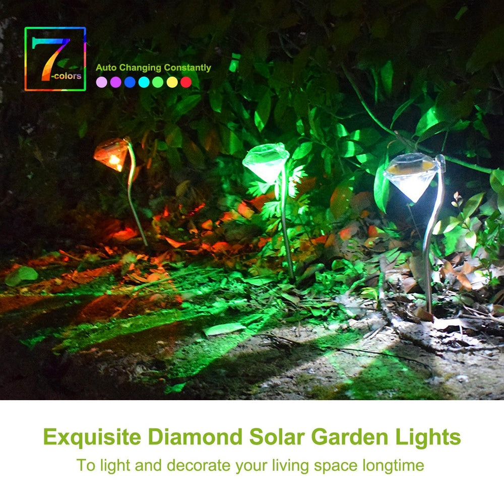 4Pcs Diamond Solar Garden Lights 7 Color Changing Waterproof IP65 LED Outdoor Image 2