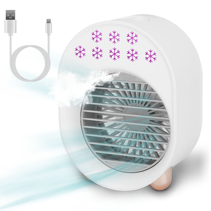 Portable USB Rechargeable Mini Air Conditioner Fan Cooling Humidifier White 5.35in Image 1