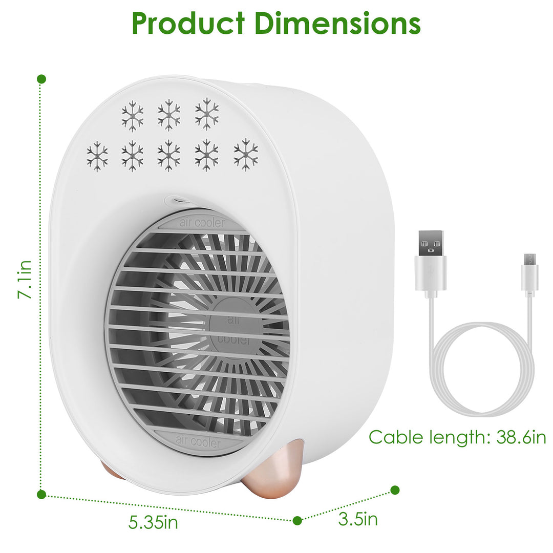 Portable USB Rechargeable Mini Air Conditioner Fan Cooling Humidifier White 5.35in Image 2