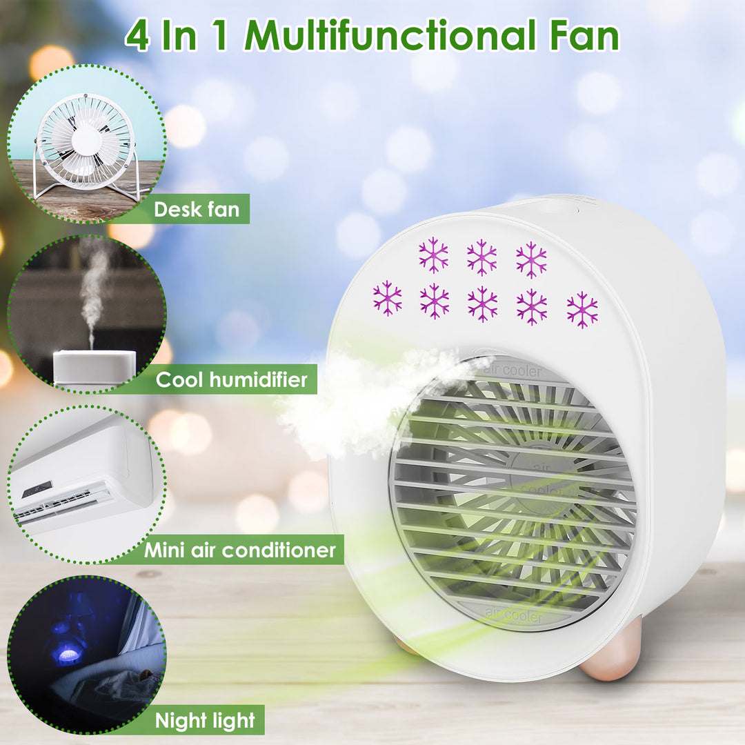 Portable USB Rechargeable Mini Air Conditioner Fan Cooling Humidifier White 5.35in Image 3