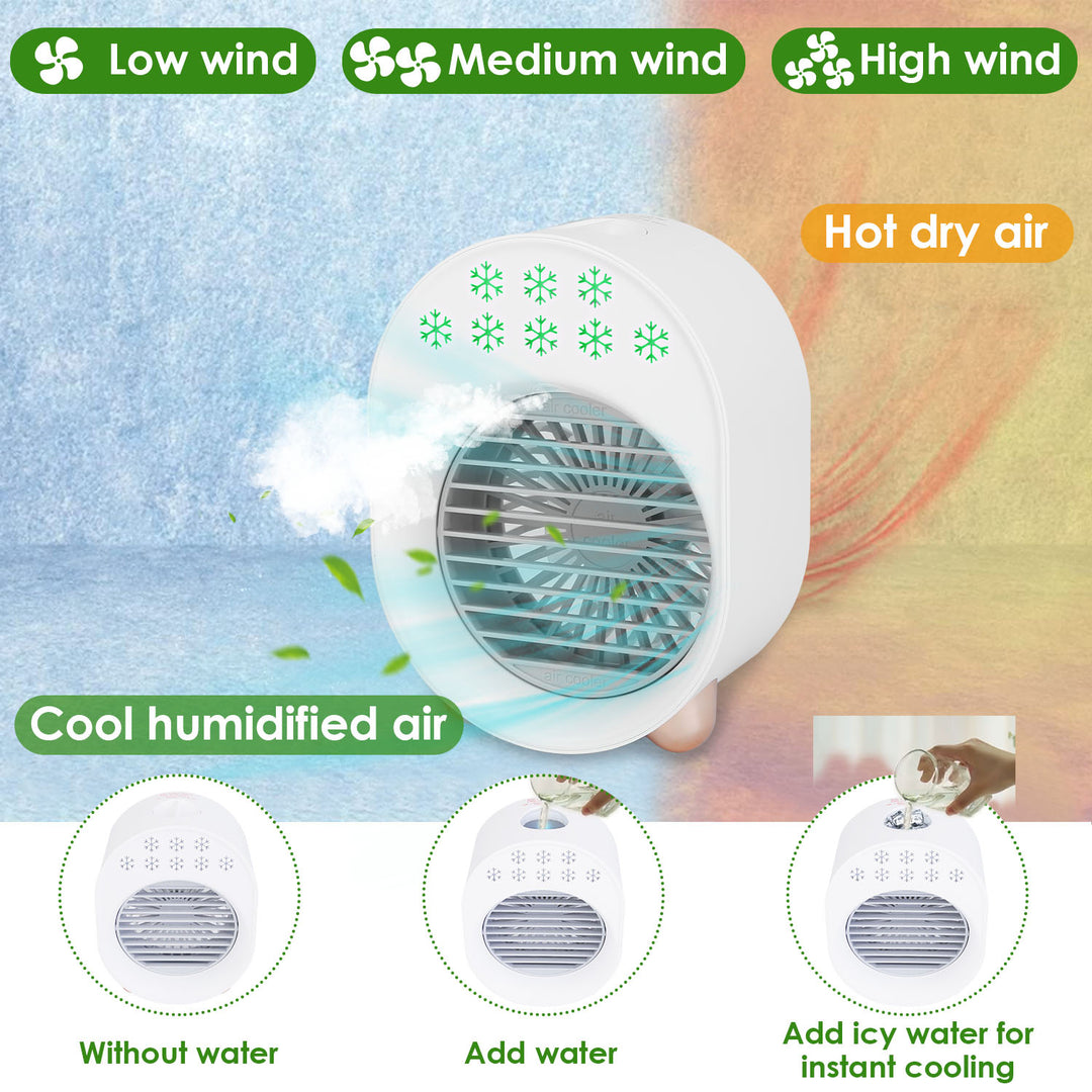 Portable USB Rechargeable Mini Air Conditioner Fan Cooling Humidifier White 5.35in Image 4