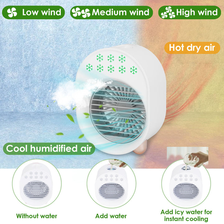 Portable USB Rechargeable Mini Air Conditioner Fan Cooling Humidifier White 5.35in Image 4