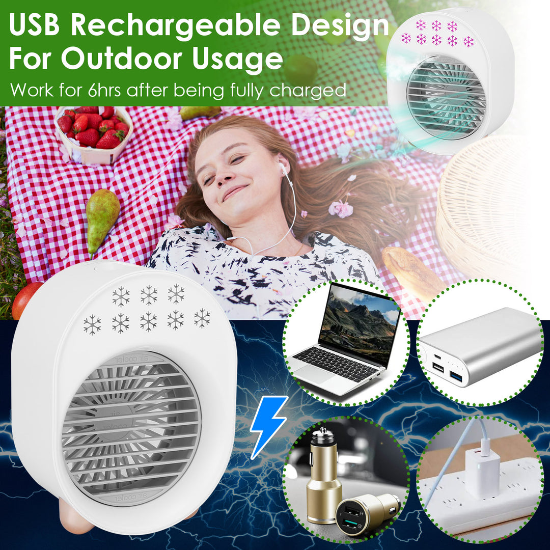 Portable USB Rechargeable Mini Air Conditioner Fan Cooling Humidifier White 5.35in Image 6