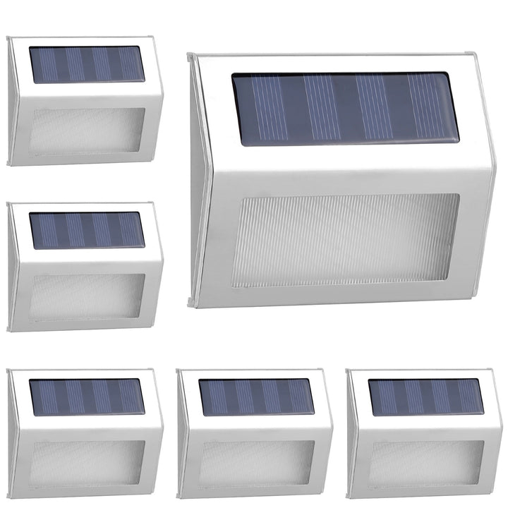 6 Packs Stainless Steel Solar Step Lights Waterproof Outdoor LED Fence Lamp Image 1