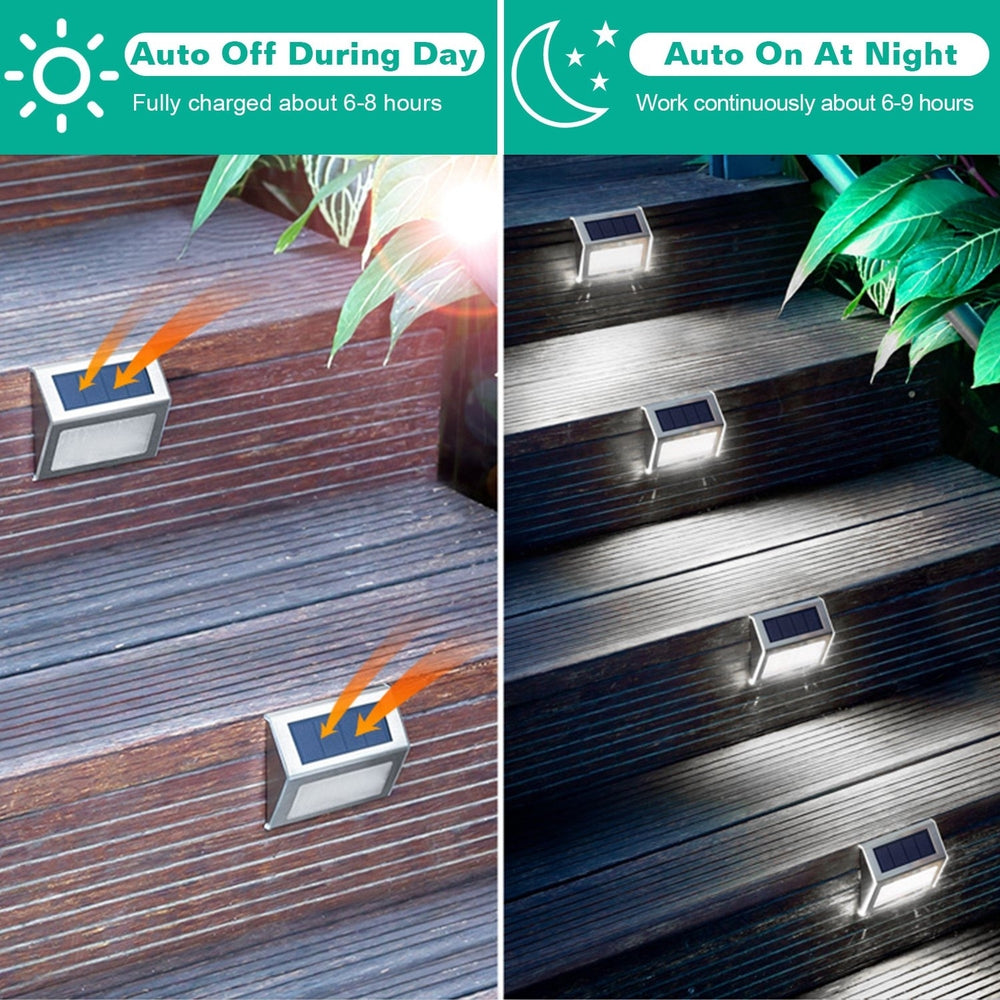 6 Packs Stainless Steel Solar Step Lights Waterproof Outdoor LED Fence Lamp Image 2