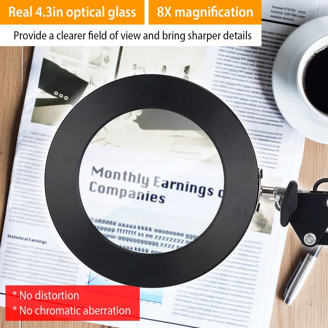 LED Magnifier Desk Lamp 8X Glass Lens Black Adjustable Light 3 Modes 10 Brightness Image 2