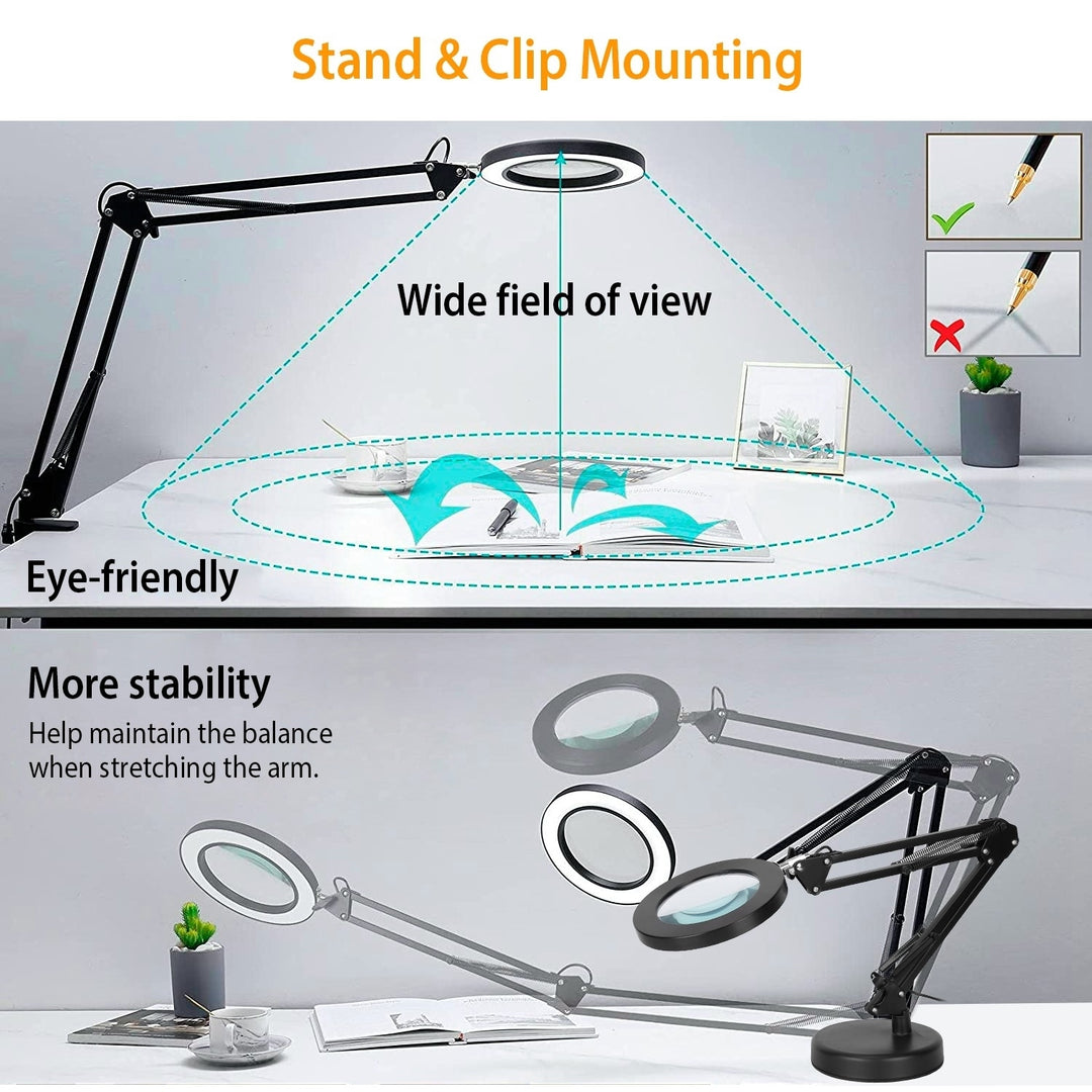 LED Magnifier Desk Lamp 8X Glass Lens Black Adjustable Light 3 Modes 10 Brightness Image 4