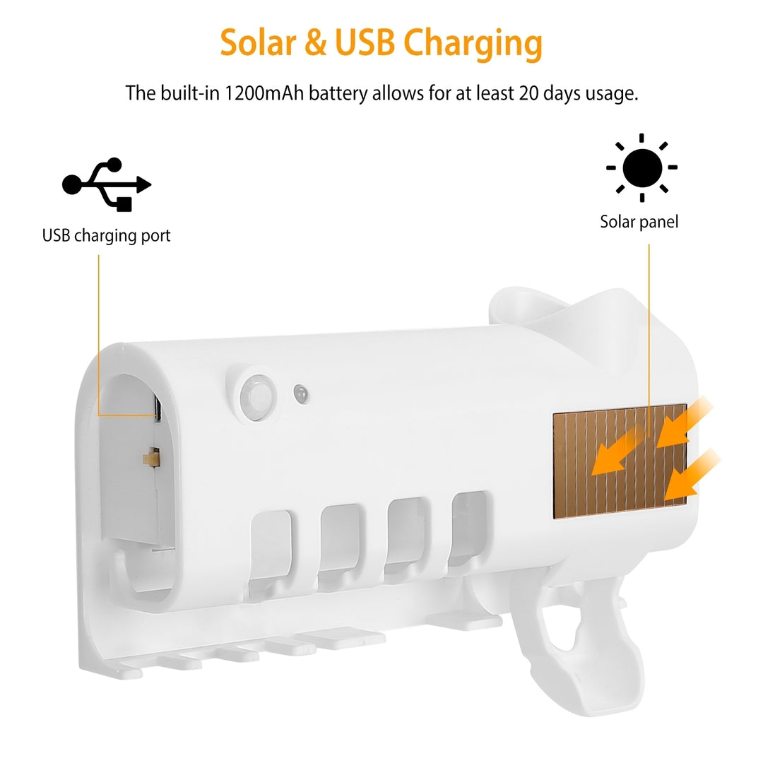 Wall Mount Toothbrush Sanitizer Holder UV Cleaning Solar USB 4 Slots White Image 4