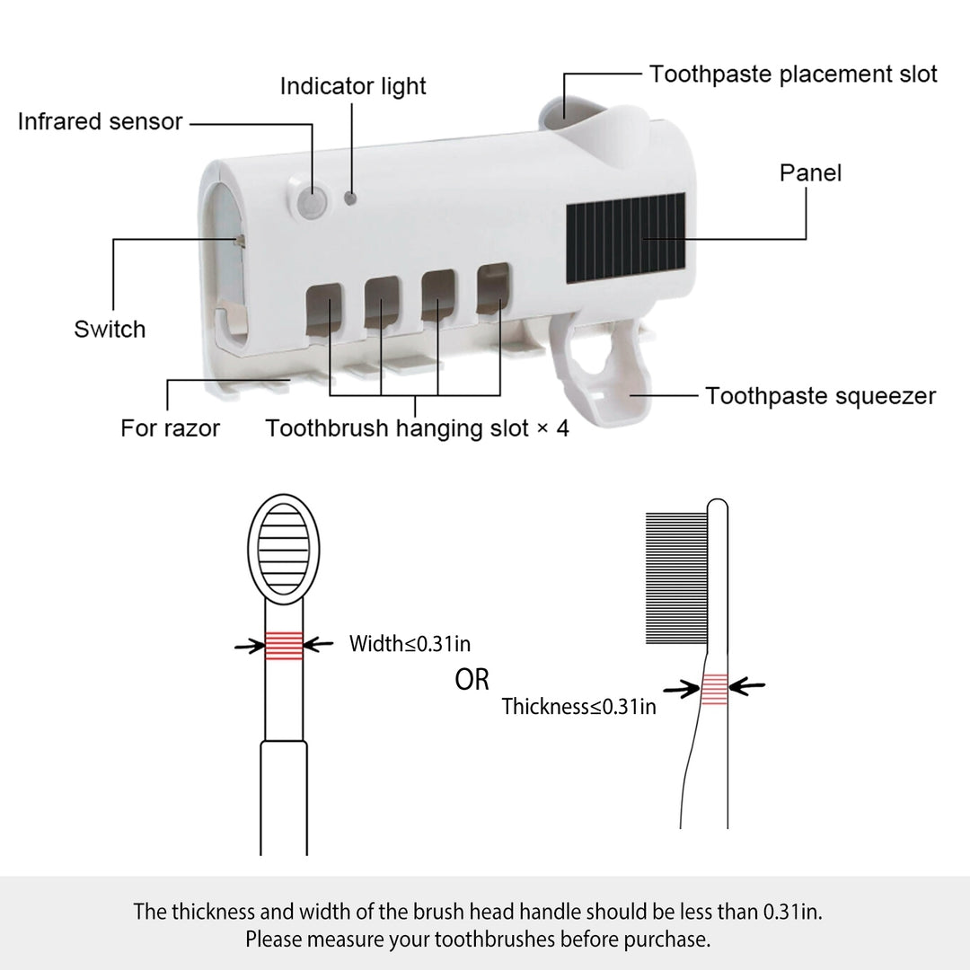 Wall Mount Toothbrush Sanitizer Holder UV Cleaning Solar USB 4 Slots White Image 6