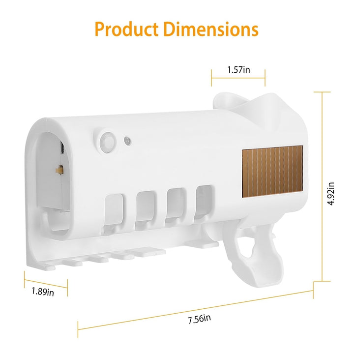 Wall Mount Toothbrush Sanitizer Holder UV Cleaning Solar USB 4 Slots White Image 7