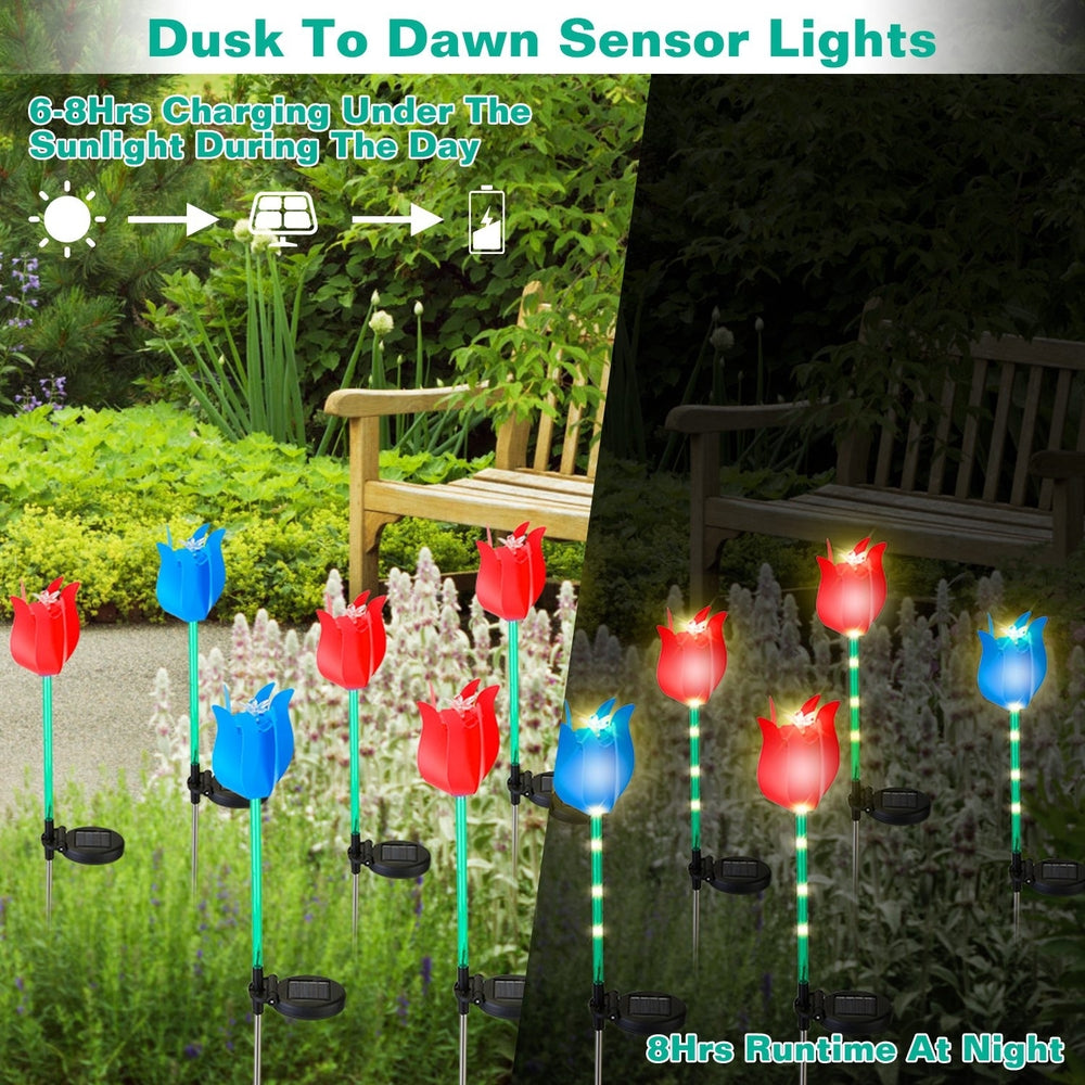 Solar Powered Tulip Garden Lights 2Pcs Waterproof Windmill Lawn Stake Lamps Image 2