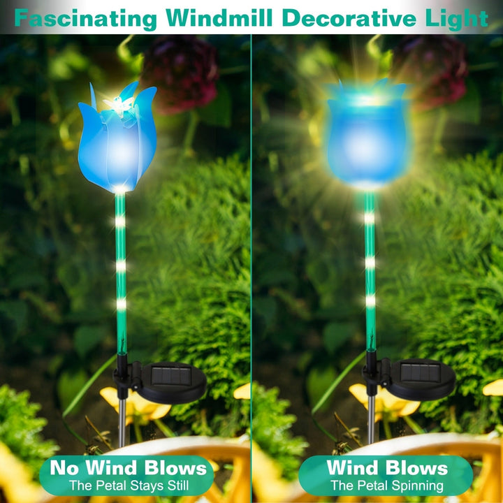 Solar Powered Tulip Garden Lights 2Pcs Waterproof Windmill Lawn Stake Lamps Image 5