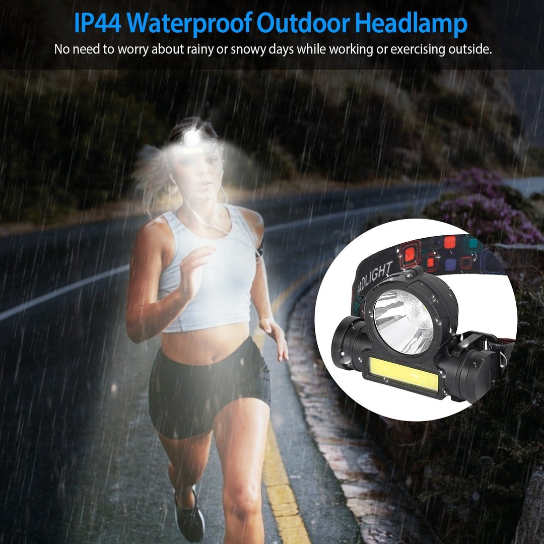 LED Headlight Torch USB Rechargeable 3 Modes Waterproof Adjustable Black 800mAh Image 3