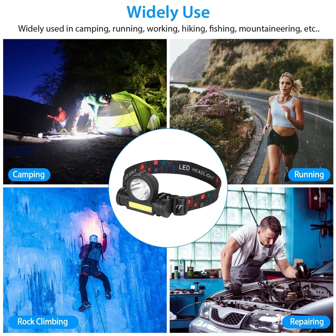 LED Headlight Torch USB Rechargeable 3 Modes Waterproof Adjustable Black 800mAh Image 7