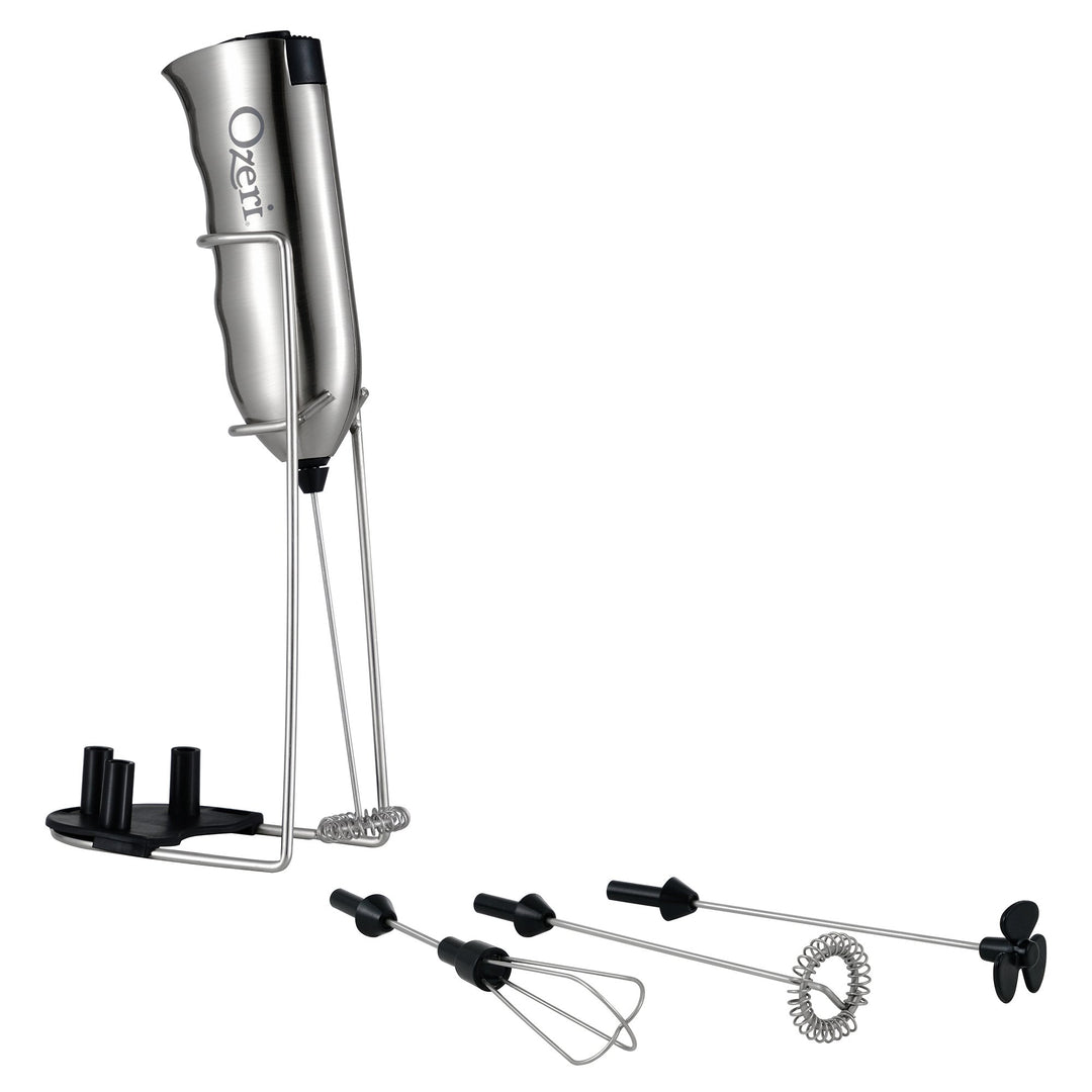 Ozeri Milk Frother Stainless Steel with Stand 4 Attachments for Coffee Drinks Image 1