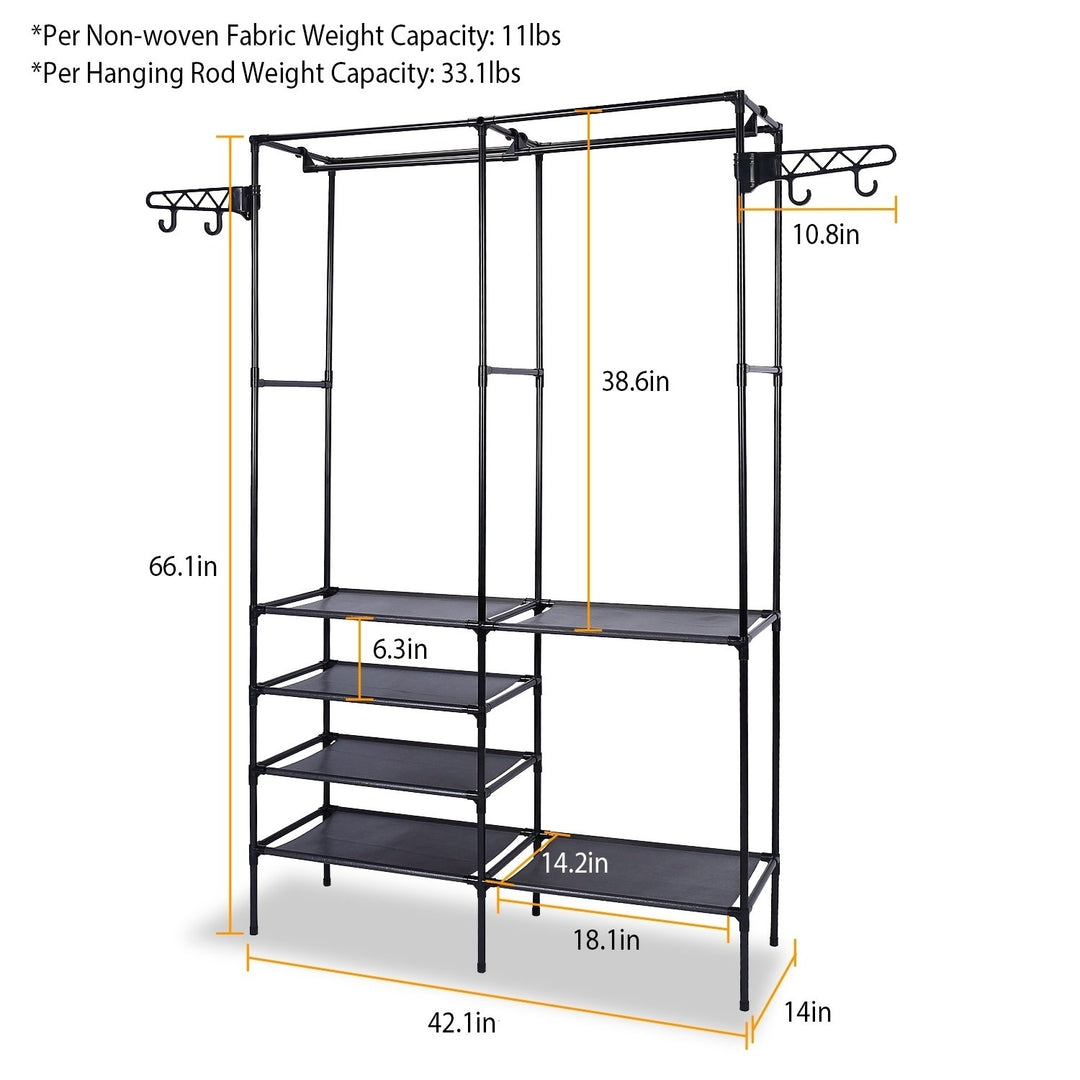 Metal Garment Rack Freestanding Clothing Organizer with Shelves and Hooks Black Image 4