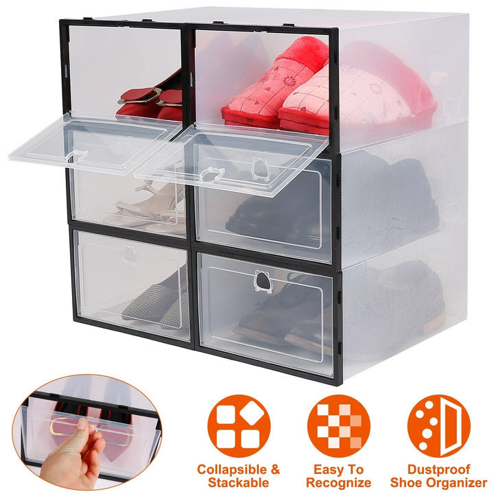 Collapsible Shoe Boxes 6Pcs Stackable Transparent Dustproof PP Storage Bins Image 1