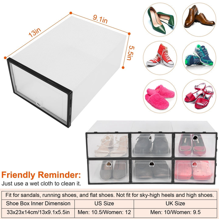 Collapsible Shoe Boxes 6Pcs Stackable Transparent Dustproof PP Storage Bins Image 3