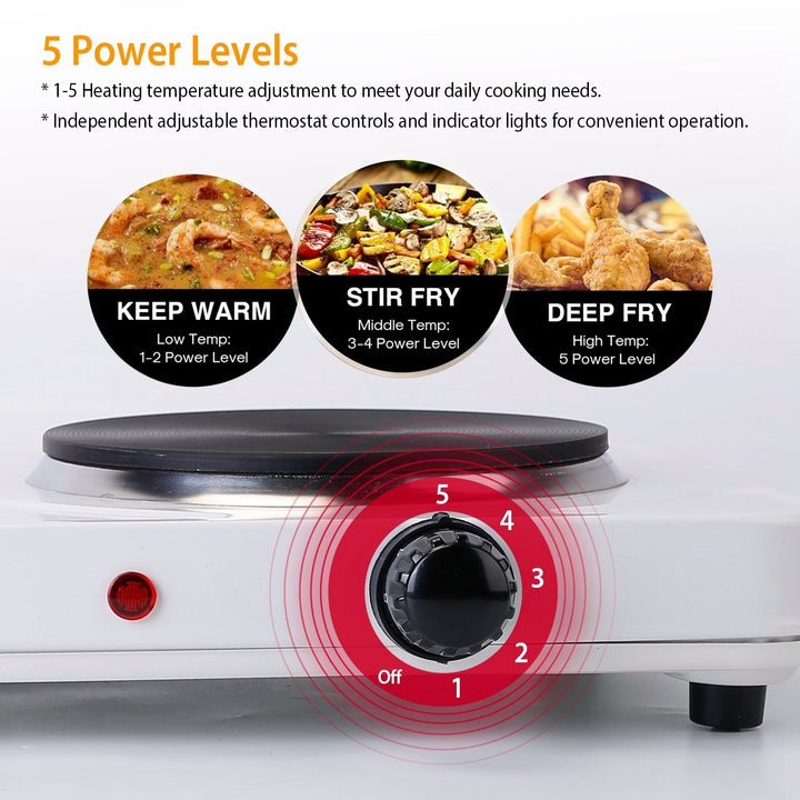 2000W Double Electric Burner Portable Hot Plate 2 Burners 5 Temperature Control White Image 4