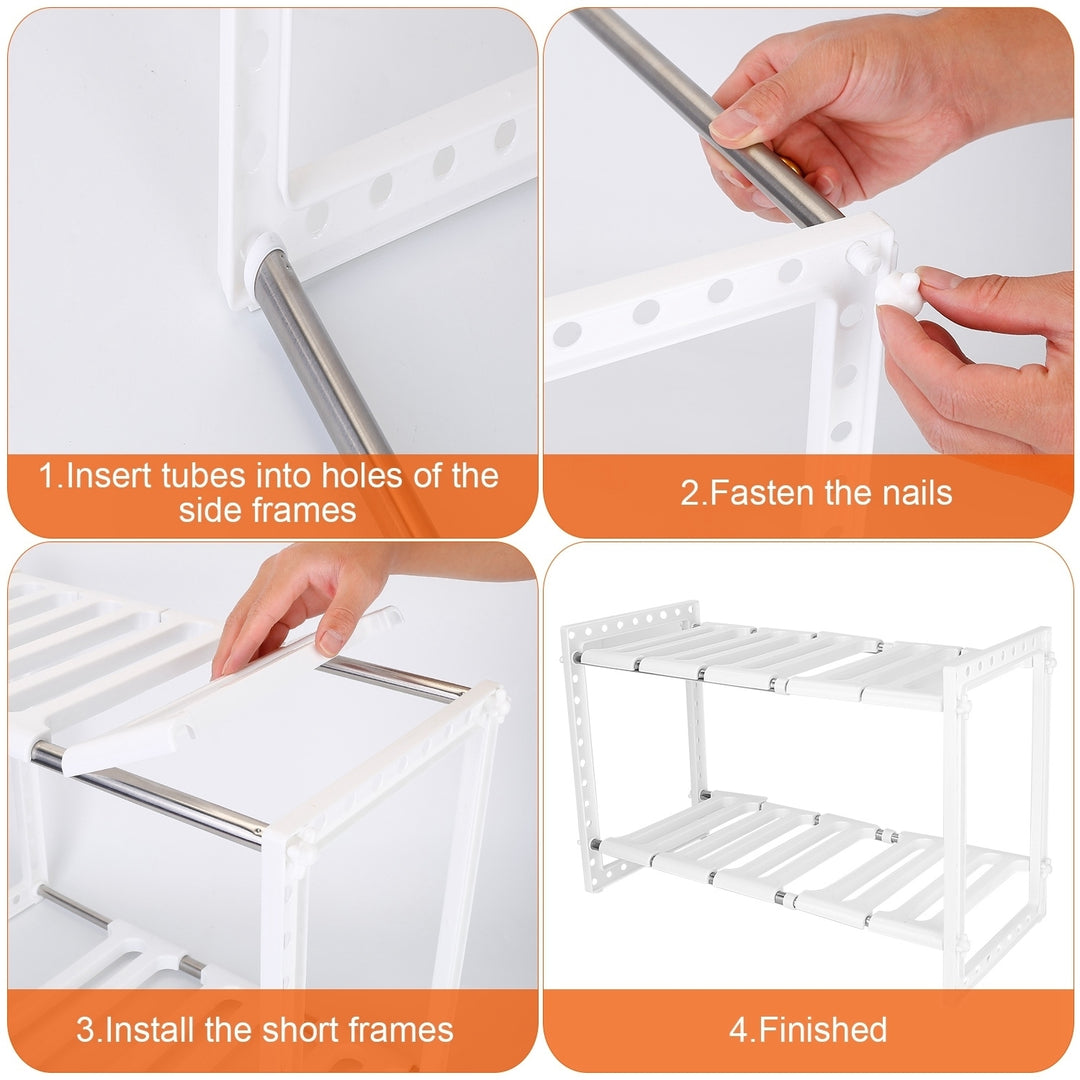 2 Tier Under Sink Organizer Stainless Steel Adjustable Storage Rack White 22LBS Max Load Image 6