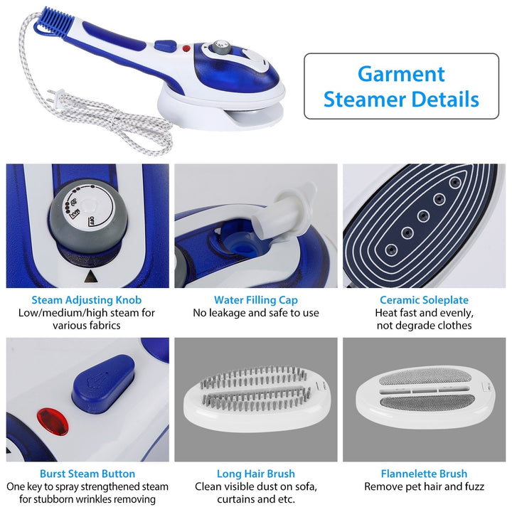 800W Handheld Steam Garment Steamer Blue Portable Anti-Scalding Ceramic Iron Image 3