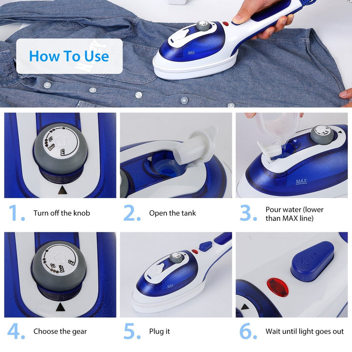 800W Handheld Steam Garment Steamer Blue Portable Anti-Scalding Ceramic Iron Image 6