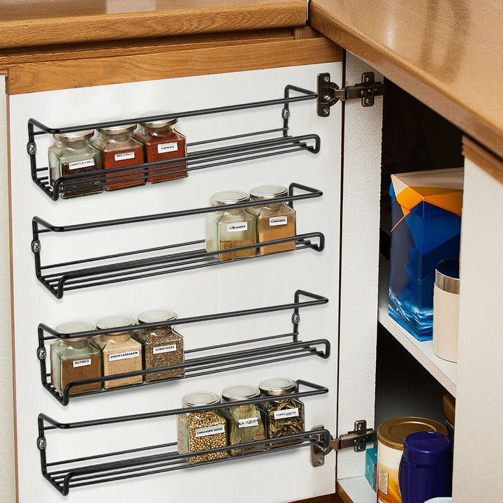 4Pcs Wall Mounted Spice Racks Carbon Steel Kitchen Storage Organizer 11.42in Image 7