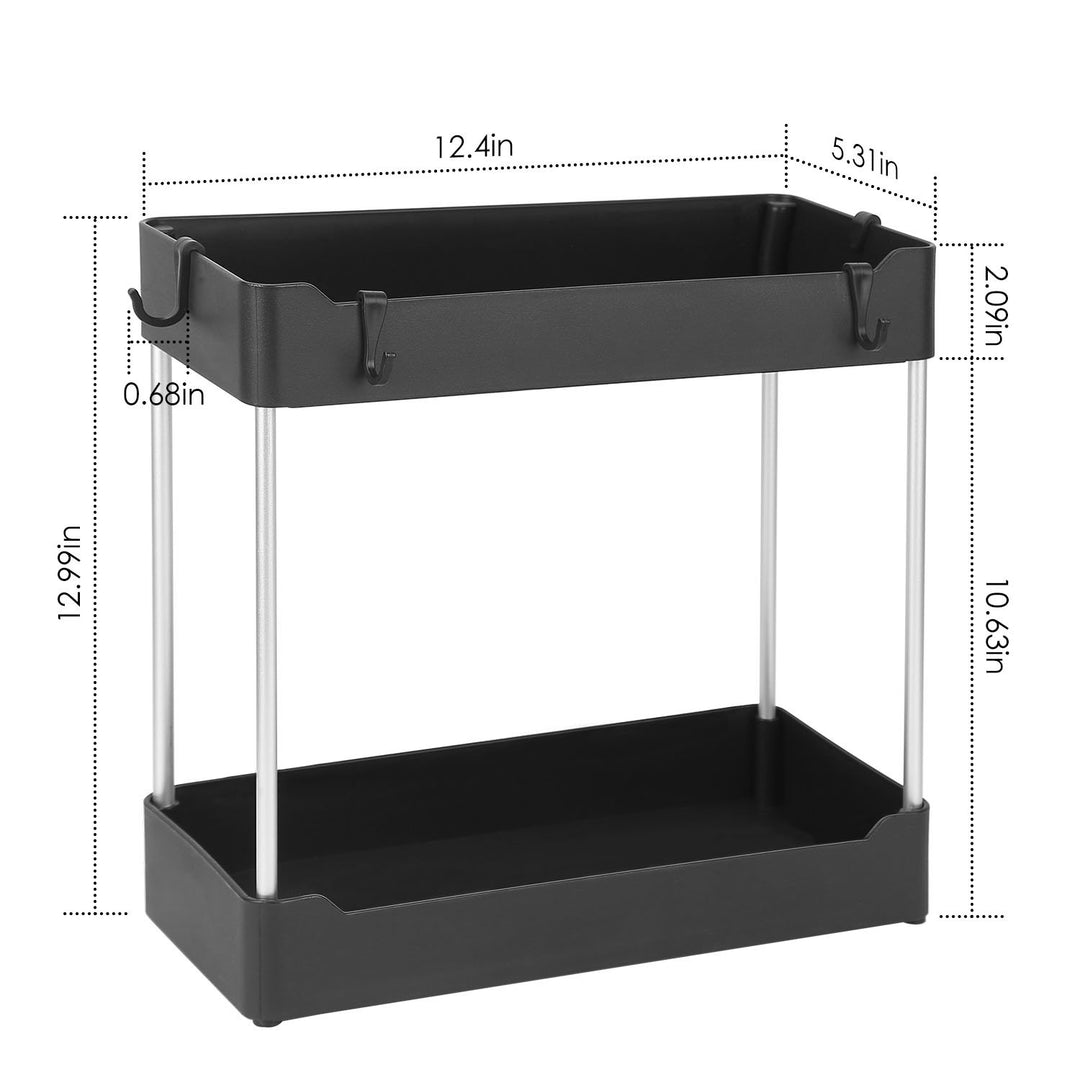 2 Tier Under Sink Shelf Organizer Black PP Aluminum Storage Rack 12.4x5.31in Image 3