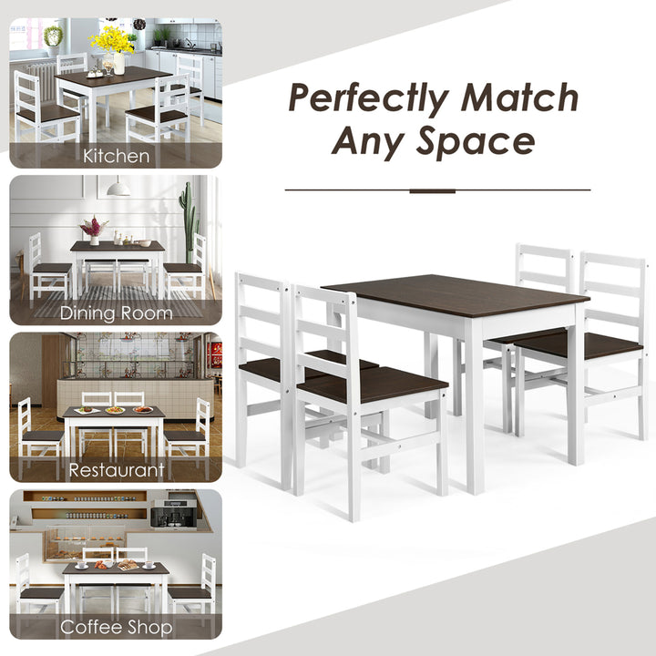 5pcs Dining Set Solid Wood Compact Kitchen Table and 4 Chairs Modern Image 6