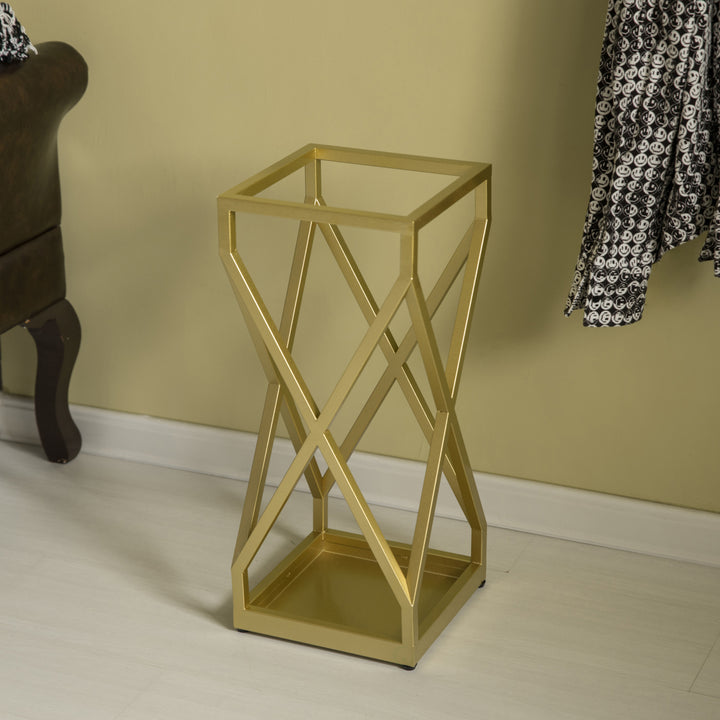 Gold Metal Square Umbrella Holder Stand 10.75"x24.5" Indoor Outdoor Organizer Image 3