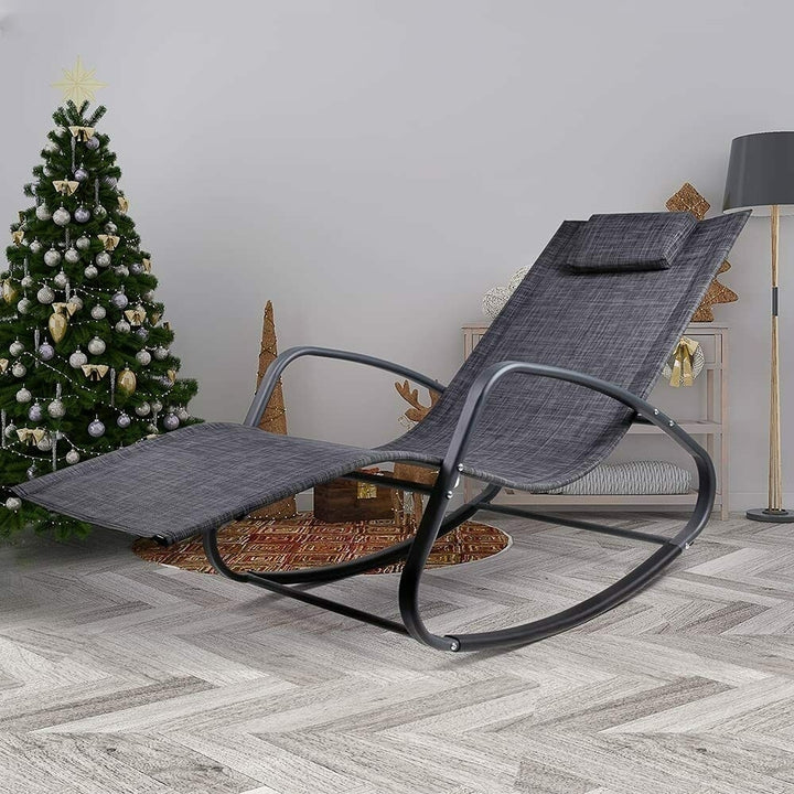 Zero Gravity Rocking Chair Wavy Patio Lounge Chair for Indoor Outdoor Garden Image 2