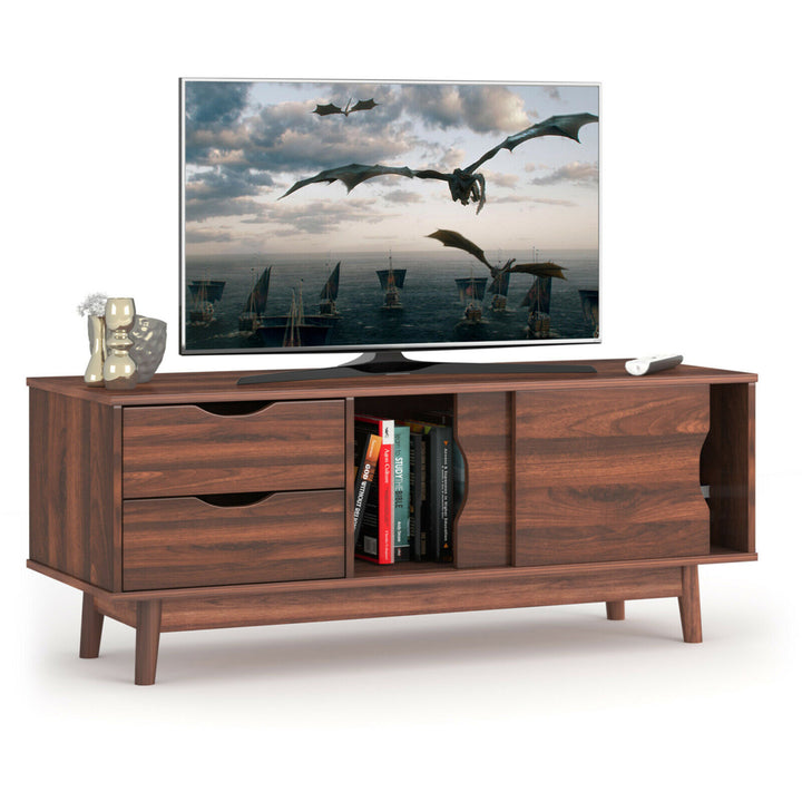 TV Stand for TV up to 60 Media Console Table Storage with Doors Walnut/Oak Image 6