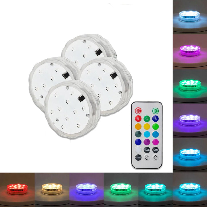 (4 Pack) Multicolor Accent Submersible Waterproof LED Lights Remote Controlled Image 1